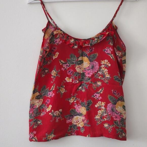 SILK FLORAL Ruffles Spaghetti Straps Tank top S / P - Picture 3 of 7